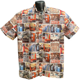 Rustic Route 66 Hawaiian shirt- Made in USA